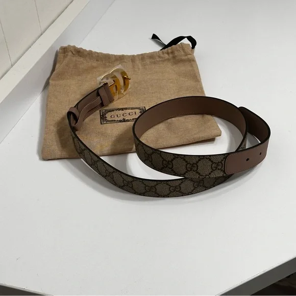 Gucci Taupe Belt with Gold Buckle - Picture 4 of 9